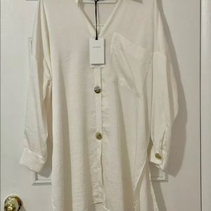 NWT Zara Oversized Flowy Side Slit Shirt Sz S Ivory